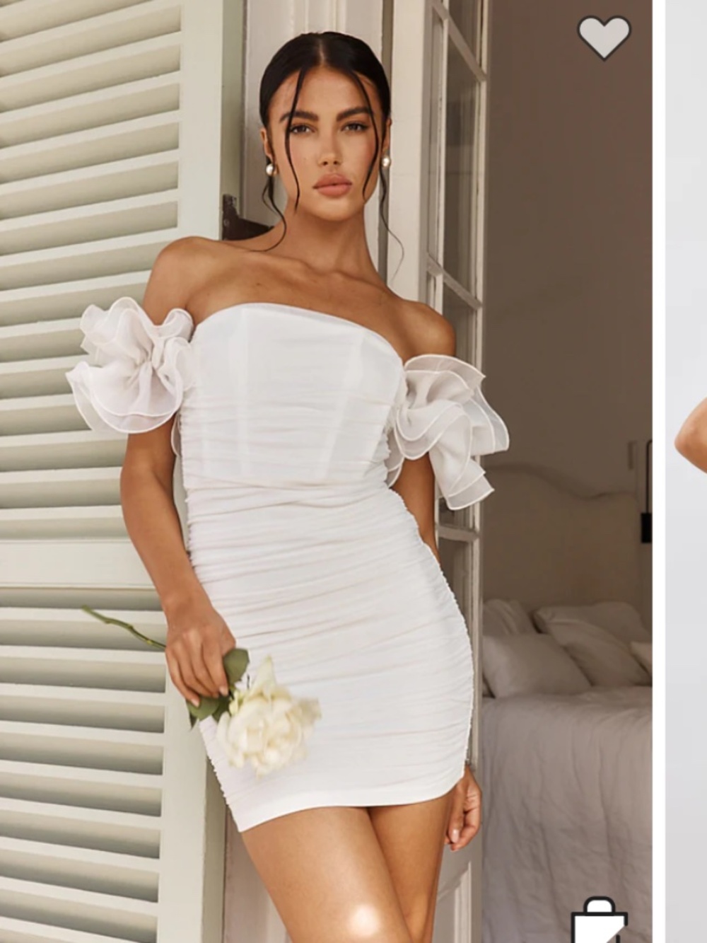 Star Dust Off-Shoulder Frill Sleeve Mini Dress White
